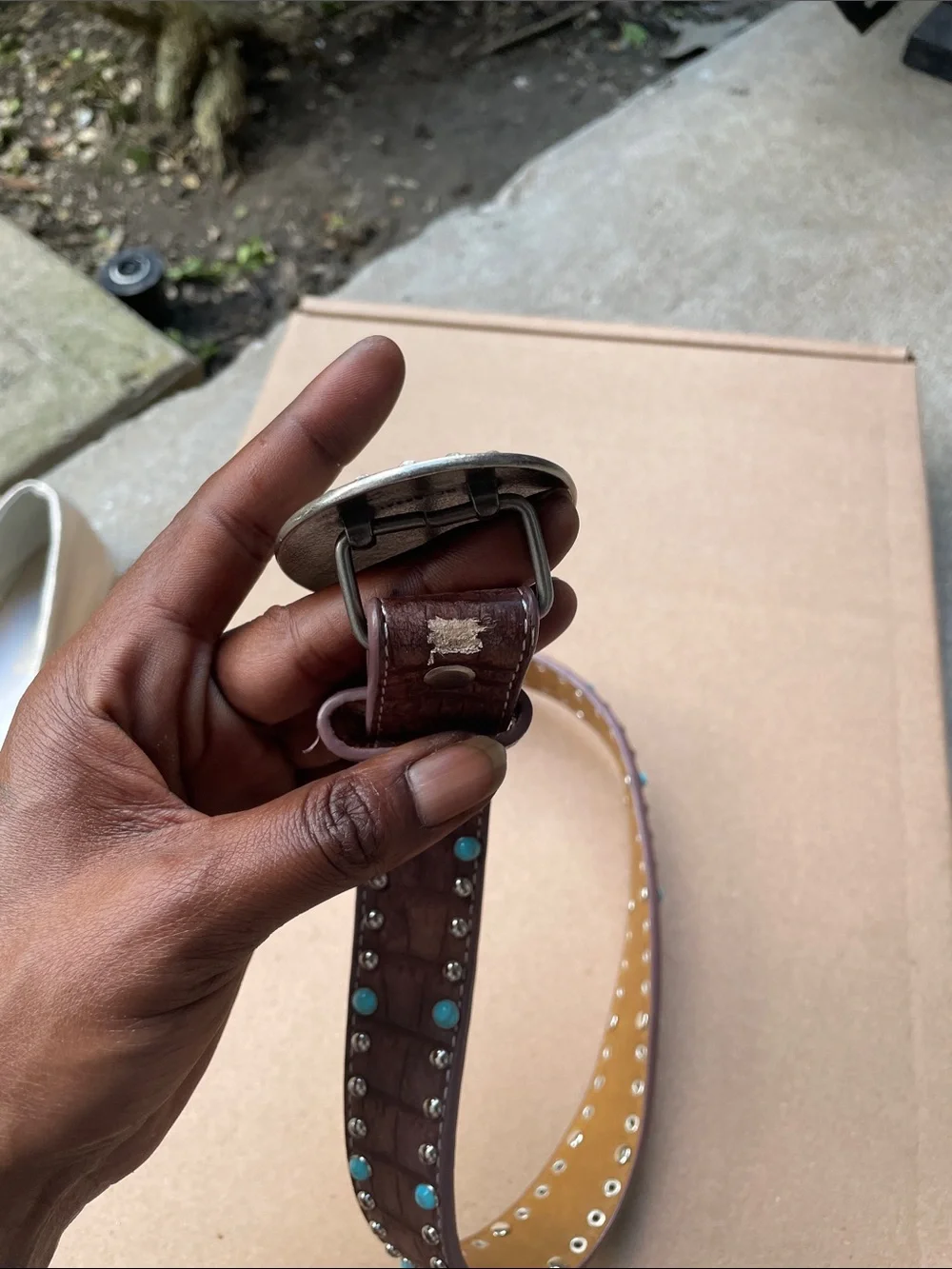 💥NI💥 Brown Kids Western Belt with Turquoise Accent